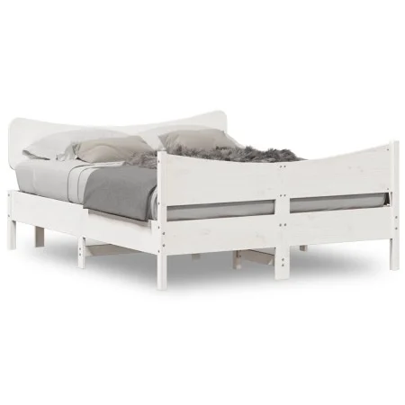 Bed frame with white pine wood headboard 140x190 cm by , Beds and slatted bases - Ref: Foro24-3216394, Price: 210,70 €, Disco...