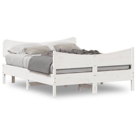 Bettgestell mit Kopfteil aus weißem Kiefernholz, 140 x 190 cm von , Betten und Lattenroste - Ref: Foro24-3216394, Preis: 213,...