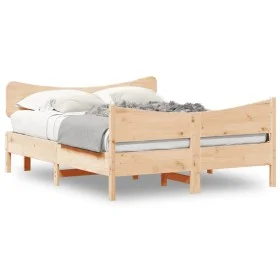 Bed frame with solid pine wood headboard 135x190 cm by , Beds and slatted bases - Ref: Foro24-3216396, Price: 172,50 €, Disco...