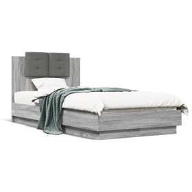 Cama con cabecero madera de ingeniería gris Sonoma 75x190 cm