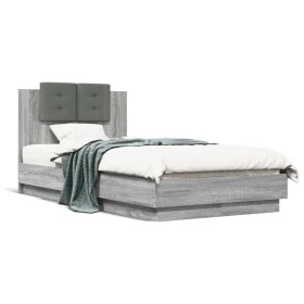Sonoma gray engineered wood bed with headboard 75x190 cm by , Beds and slatted bases - Ref: Foro24-3209980, Price: 132,63 €, ...