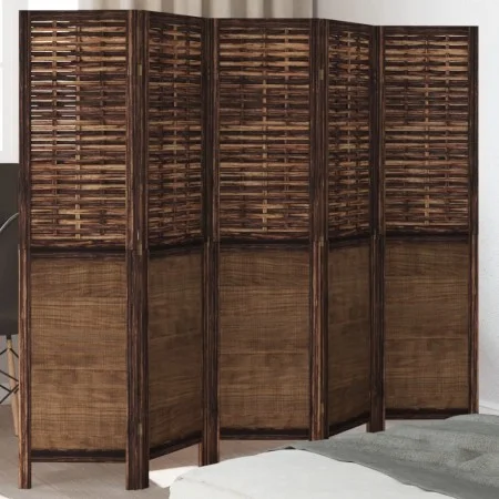 Biombo separador de 5 paneles madera paulownia marrón oscuro de , Divisores de ambientes - Ref: Foro24-358709, Precio: 129,22...