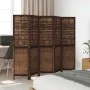 Biombo separador de 5 paneles madera paulownia marrón oscuro de , Divisores de ambientes - Ref: Foro24-358709, Precio: 129,22...