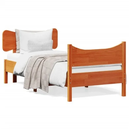 Bed frame with wax brown pine wood headboard 90x190 cm by , Beds and slatted bases - Ref: Foro24-3216404, Price: 152,02 €, Di...