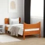 Bed frame with wax brown pine wood headboard 100x200 cm by , Beds and slatted bases - Ref: Foro24-3216389, Price: 166,68 €, D...