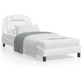 Bed frame with headboard white synthetic leather 90x200cm by , Beds and slatted bases - Ref: Foro24-3208069, Price: 144,41 €,...