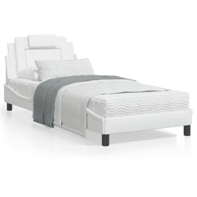 Estructura de cama con cabecero cuero sintético blanco 90x200cm