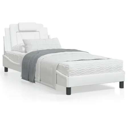 Bed frame with headboard white synthetic leather 90x200cm by , Beds and slatted bases - Ref: Foro24-3208069, Price: 144,41 €,...