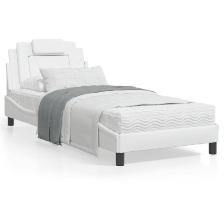 Estructura de cama con cabecero cuero sintético blanco 90x200cm de , Camas y somieres - Ref: Foro24-3208069, Precio: 146,33 €...