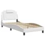 Bed frame with headboard white synthetic leather 90x200cm by , Beds and slatted bases - Ref: Foro24-3208069, Price: 144,41 €,...