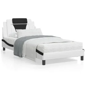 Bed frame with black and white synthetic leather headboard by , Beds and slatted bases - Ref: Foro24-3208081, Price: 144,97 €...