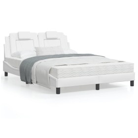 Estructura de cama cabecero cuero sintético blanco 120x200 cm