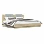 Sonoma oak engineered wood bed with headboard 200x200 cm by , Beds and slatted bases - Ref: Foro24-3209893, Price: 249,71 €, ...