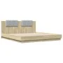 Sonoma oak engineered wood bed with headboard 200x200 cm by , Beds and slatted bases - Ref: Foro24-3209893, Price: 249,71 €, ...
