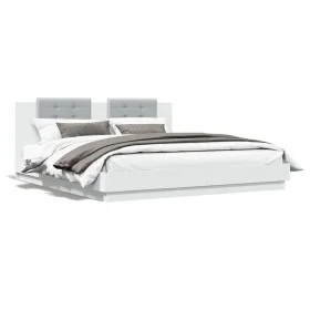 White engineered wood bed frame with headboard 200x200cm by , Beds and slatted bases - Ref: Foro24-3209891, Price: 228,99 €, ...