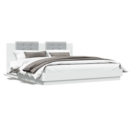 White engineered wood bed frame with headboard 200x200cm by , Beds and slatted bases - Ref: Foro24-3209891, Price: 232,15 €, ...