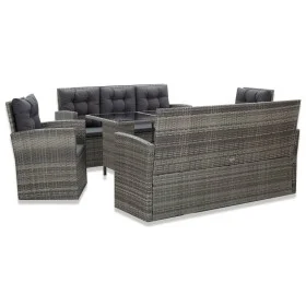 5-teiliges Garten-Essset und graue synthetische Rattankissen von vidaXL, Gartensets - Ref: Foro24-46115, Preis: 955,22 €, Rab...