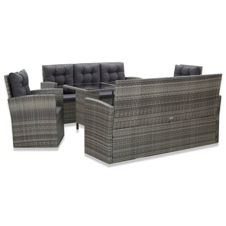 5-teiliges Garten-Essset und graue synthetische Rattankissen von vidaXL, Gartensets - Ref: Foro24-46115, Preis: 907,26 €, Rab...
