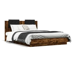 Smoked oak engineered wood bed with headboard 150x200 cm by , Beds and slatted bases - Ref: Foro24-3209916, Price: 176,97 €, ...
