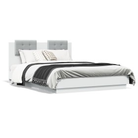 White engineered wood bed frame with headboard 135x190cm by , Beds and slatted bases - Ref: Foro24-3209954, Price: 170,26 €, ...