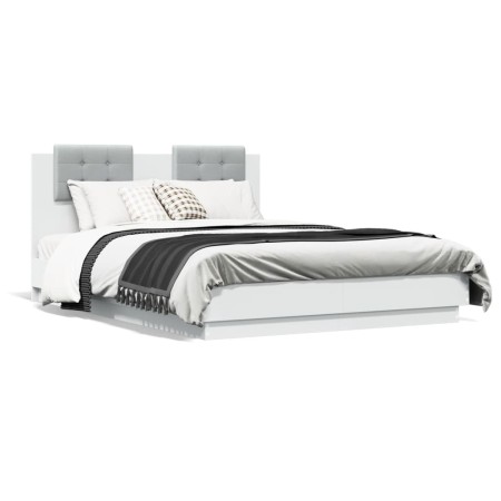 White engineered wood bed frame with headboard 135x190cm by , Beds and slatted bases - Ref: Foro24-3209954, Price: 170,26 €, ...
