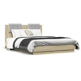 Sonoma oak engineered wood bed with headboard 120x190 cm by , Beds and slatted bases - Ref: Foro24-3209963, Price: 155,47 €, ...