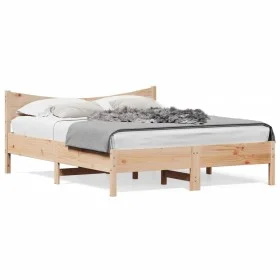 Bed frame with solid pine wood headboard 160x200 cm by , Beds and slatted bases - Ref: Foro24-3216363, Price: 168,94 €, Disco...