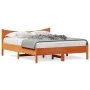 Bed frame with wax brown pine wood headboard 150x200 cm by , Beds and slatted bases - Ref: Foro24-3216368, Price: 200,75 €, D...