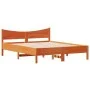 Bed frame with wax brown pine wood headboard 150x200 cm by , Beds and slatted bases - Ref: Foro24-3216368, Price: 200,75 €, D...