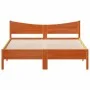 Bed frame with wax brown pine wood headboard 150x200 cm by , Beds and slatted bases - Ref: Foro24-3216368, Price: 200,75 €, D...
