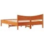 Bed frame with wax brown pine wood headboard 150x200 cm by , Beds and slatted bases - Ref: Foro24-3216368, Price: 200,75 €, D...