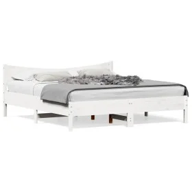 Estructura cama cabecero madera maciza pino blanco 180x200 cm de , Camas y somieres - Ref: Foro24-3216361, Precio: 208,53 €, ...