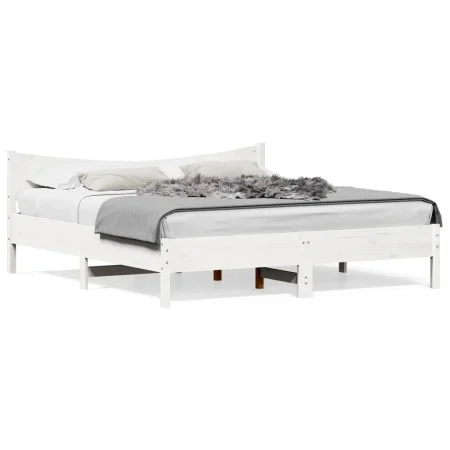 Estructura cama cabecero madera maciza pino blanco 180x200 cm de , Camas y somieres - Ref: Foro24-3216361, Precio: 208,53 €, ...