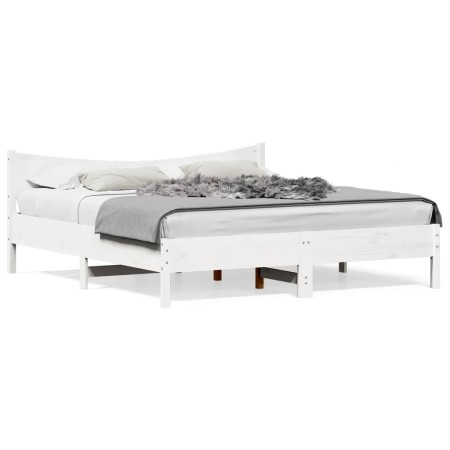 Solid white pine wood headboard bed frame 180x200 cm by , Beds and slatted bases - Ref: Foro24-3216361, Price: 211,23 €, Disc...