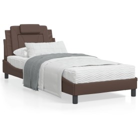 Bed frame with LED lights brown synthetic leather 90x200 cm by , Beds and slatted bases - Ref: Foro24-3213996, Price: 139,37 ...