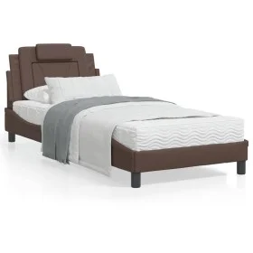 Bed frame with LED lights brown synthetic leather 90x200 cm by , Beds and slatted bases - Ref: Foro24-3213996, Price: 158,95 ...