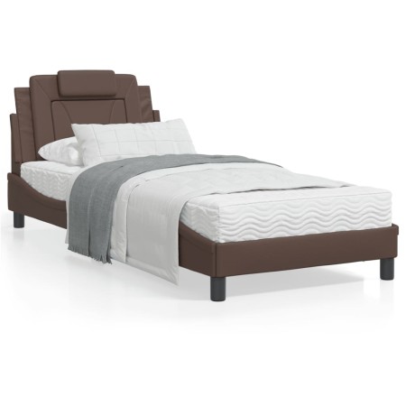 Bed frame with LED lights brown synthetic leather 90x200 cm by , Beds and slatted bases - Ref: Foro24-3213996, Price: 140,53 ...