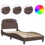 Bed frame with LED lights brown synthetic leather 90x200 cm by , Beds and slatted bases - Ref: Foro24-3213996, Price: 140,53 ...