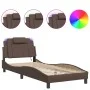 Bed frame with LED lights brown synthetic leather 90x200 cm by , Beds and slatted bases - Ref: Foro24-3213996, Price: 158,95 ...
