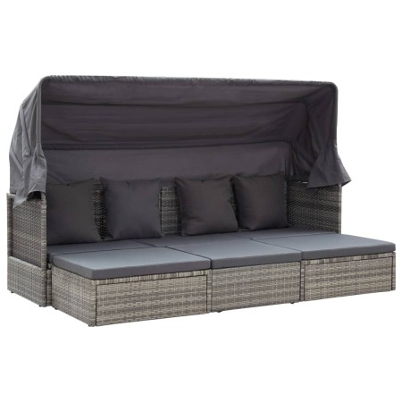Tumbona cama jardín con techo ratán sintético gris de vidaXL, Camas para exteriores - Ref: Foro24-46158, Precio: 511,82 €, De...