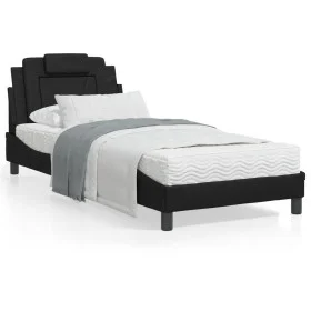 Bed frame with LED lights black synthetic leather 90x200 cm by , Beds and slatted bases - Ref: Foro24-3213994, Price: 148,38 ...