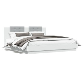 Estructura cama con cabecero madera ingeniería blanco 180x200cm de , Camas y somieres - Ref: Foro24-3209898, Precio: 224,94 €...