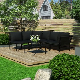 6-teiliges Gartenmöbel-Set mit schwarzen PVC-Kissen von vidaXL, Gartensets - Ref: Foro24-48591, Preis: 436,51 €, Rabatt: %