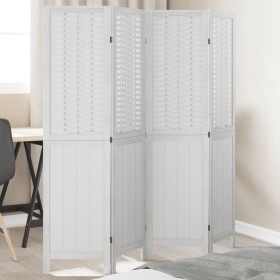Biombo separador de 4 paneles madera maciza Paulownia blanco de , Divisores de ambientes - Ref: Foro24-358721, Precio: 107,57...