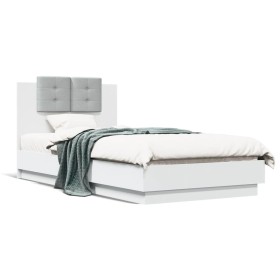 Bed frame with headboard and white LED lights 90x190 cm by , Beds and slatted bases - Ref: Foro24-3210059, Price: 167,25 €, D...