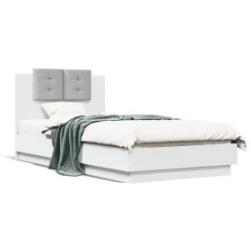 Bed frame with headboard and white LED lights 90x190 cm by , Beds and slatted bases - Ref: Foro24-3210059, Price: 165,31 €, D...