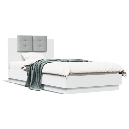 Bed frame with headboard and white LED lights 90x190 cm by , Beds and slatted bases - Ref: Foro24-3210059, Price: 167,25 €, D...