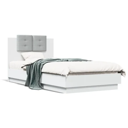 Bed frame with headboard and white LED lights 90x190 cm by , Beds and slatted bases - Ref: Foro24-3210059, Price: 165,27 €, D...