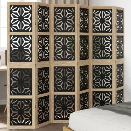 Divider screen 6 panels solid Paulownia wood brown black by , Room dividers - Ref: Foro24-358810, Price: 168,09 €, Discount: %