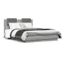 Bed frame with headboard LED lights Sonoma gray 135x190 cm by , Beds and slatted bases - Ref: Foro24-3210050, Price: 188,02 €...